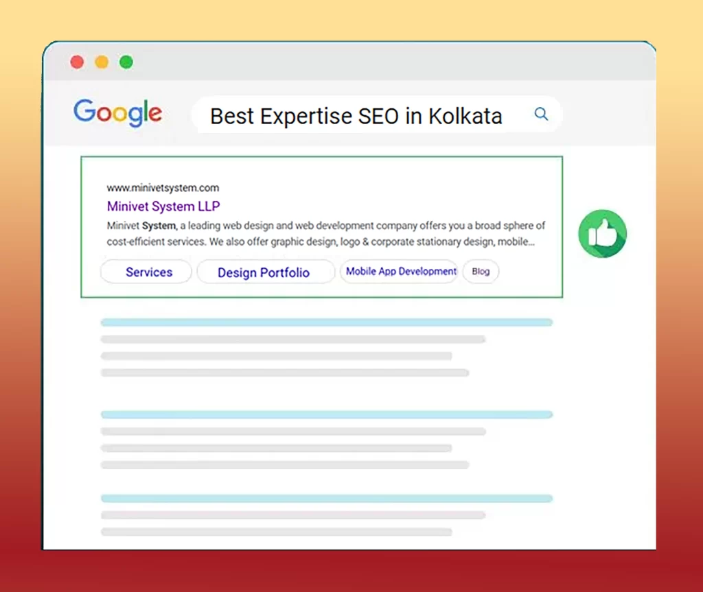 Google search result highlighting Minivet System LLP as a top SEO service provider in Kolkata